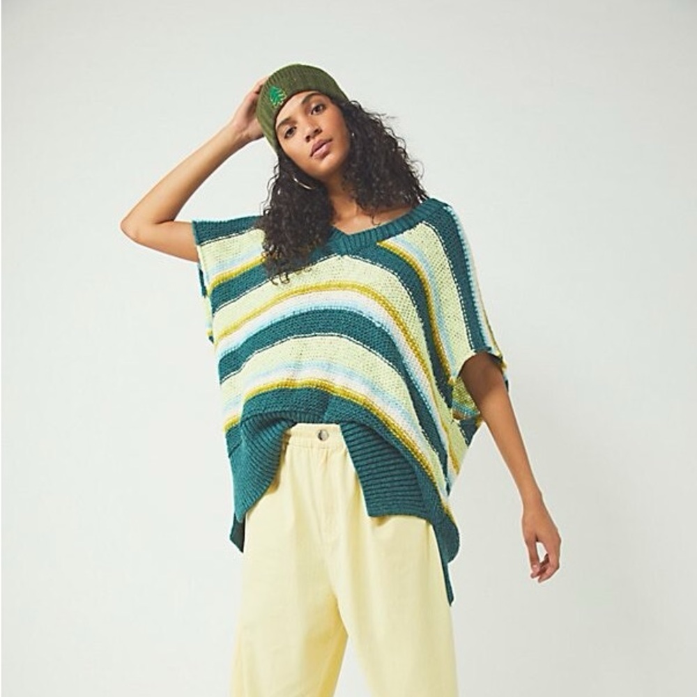 Free People XoXo Oversized Striped Vest Sweater Knitted Women’s Size Small